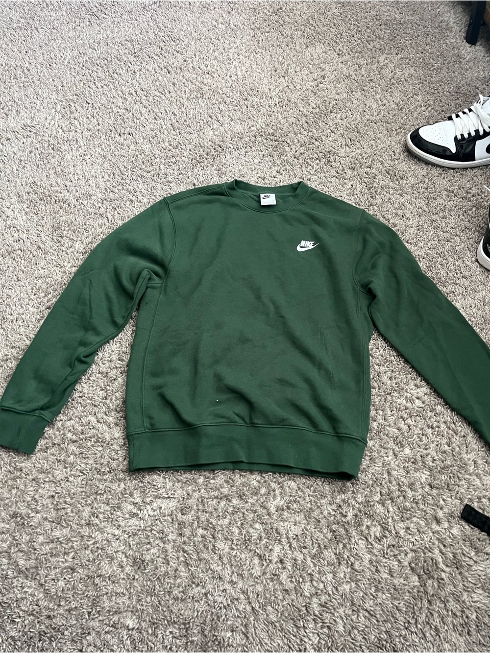 Nike Men's Dark Green Crewneck Sweatshirt with White Logo